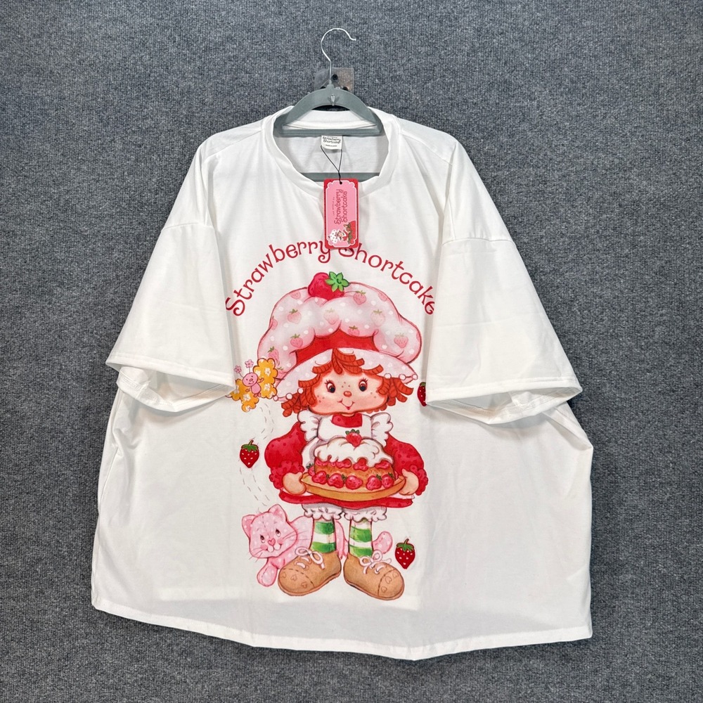 Strawberry Shortcake Tshirt Women 4XL White Graphic Print Oversized Tee NEW